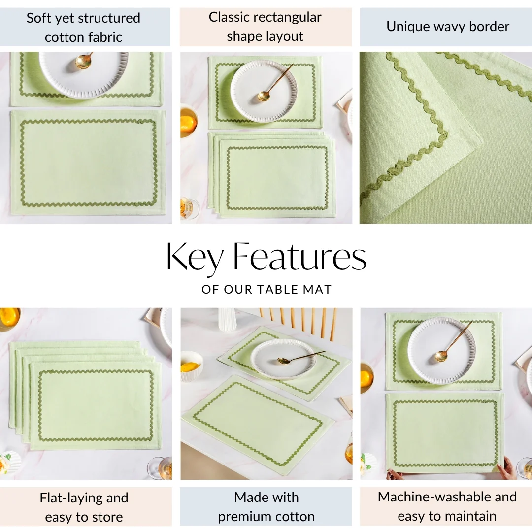 Isabelle Rick Rack Green Cotton Placemat Set Of 4 - Image 6