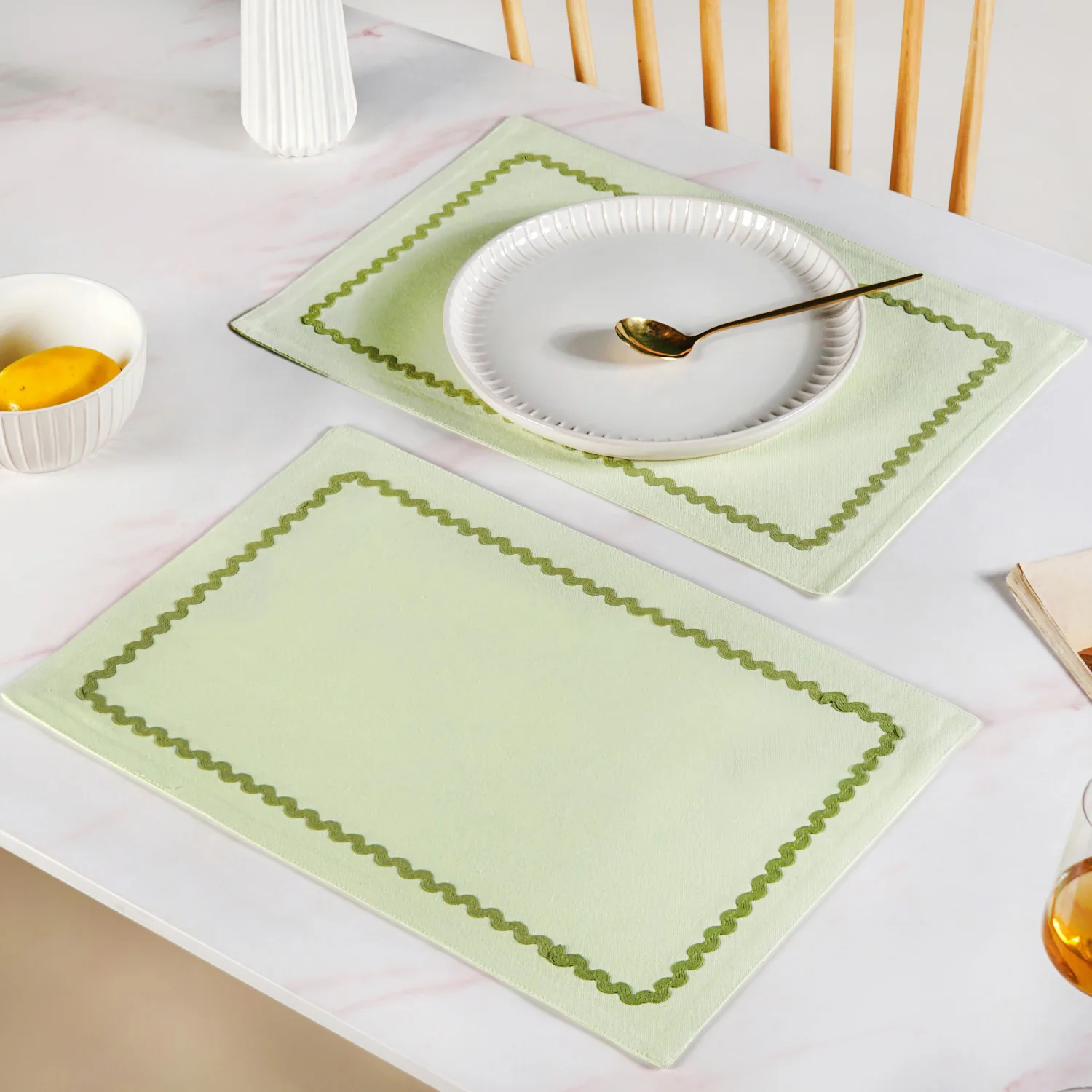 Isabelle Rick Rack Green Cotton Placemat Set Of 4 - Image 7