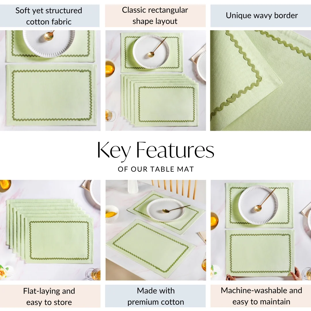 Isabelle Set Of 6 Green Table Mats With Rick Rack - Image 5