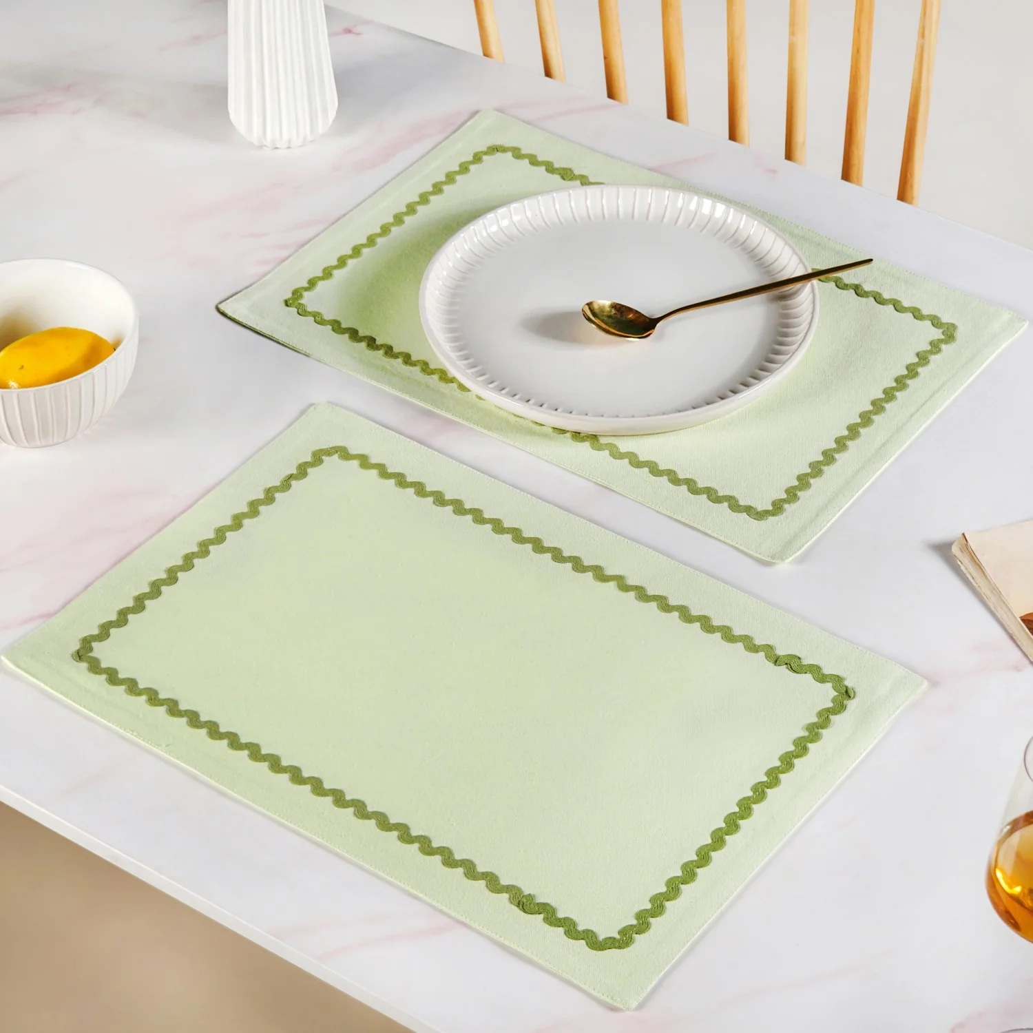 Isabelle Set Of 6 Green Table Mats With Rick Rack - Image 7
