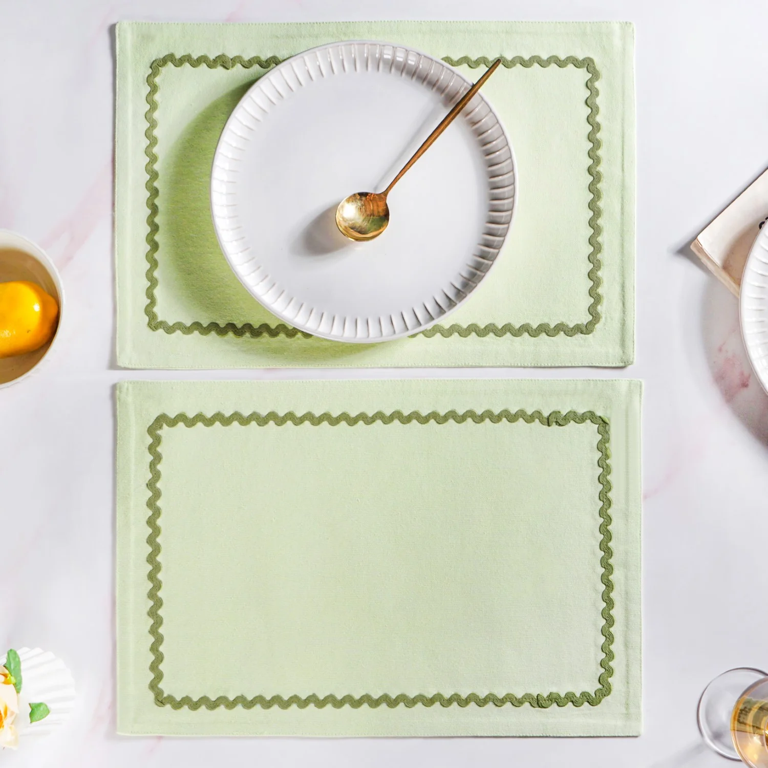 Isabelle Set Of 6 Green Table Mats With Rick Rack - Image 8