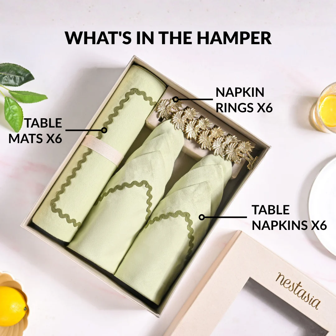 Isabelle Table Linen Gift Hamper Box With Set Of 6 Mats Napkins And Rings - Image 3