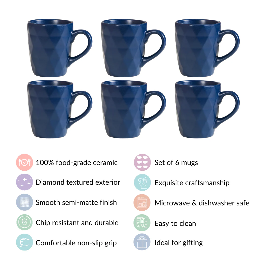 Just-The-Right-Size Tea Coffee Mug Set Of 6 Navy Blue 220ml - Image 4