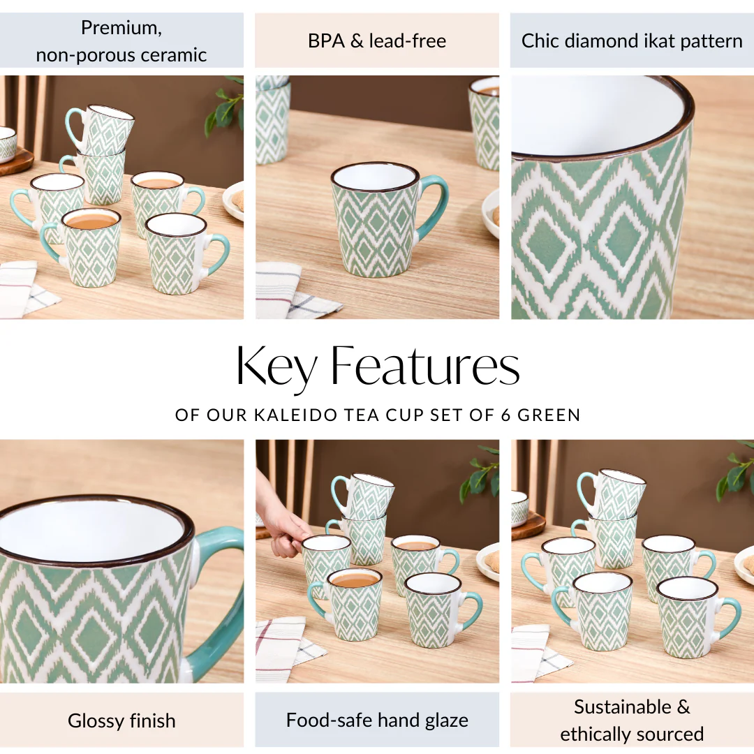Kaleido Tea Cup Set Of 6 Green 200ml - Image 5
