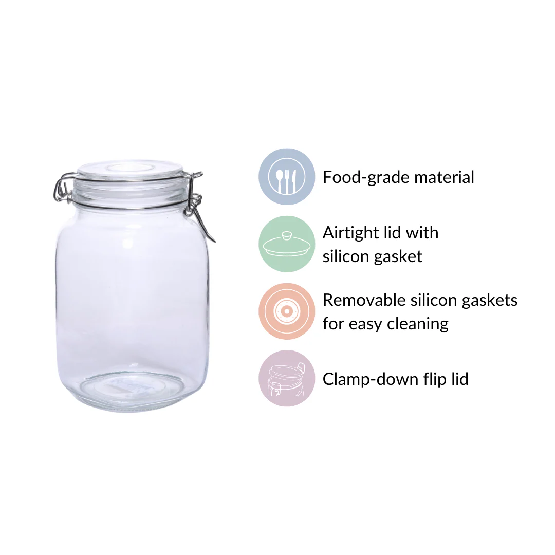 Kitchen Jars With Airtight Clip Lids Set Of 4 1500ml - Image 5