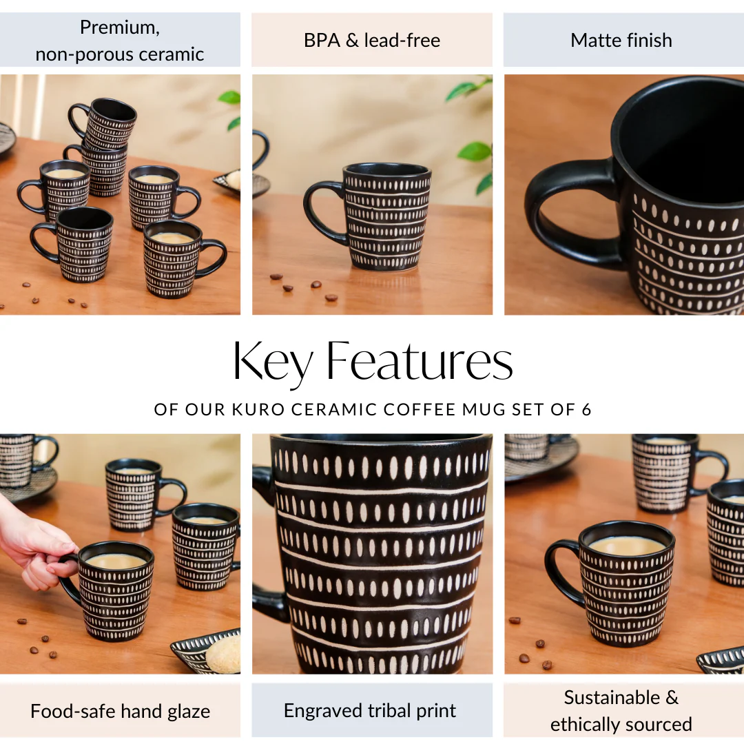 Kuro Ceramic Coffee Mug Set Of 6 275ml - Image 5
