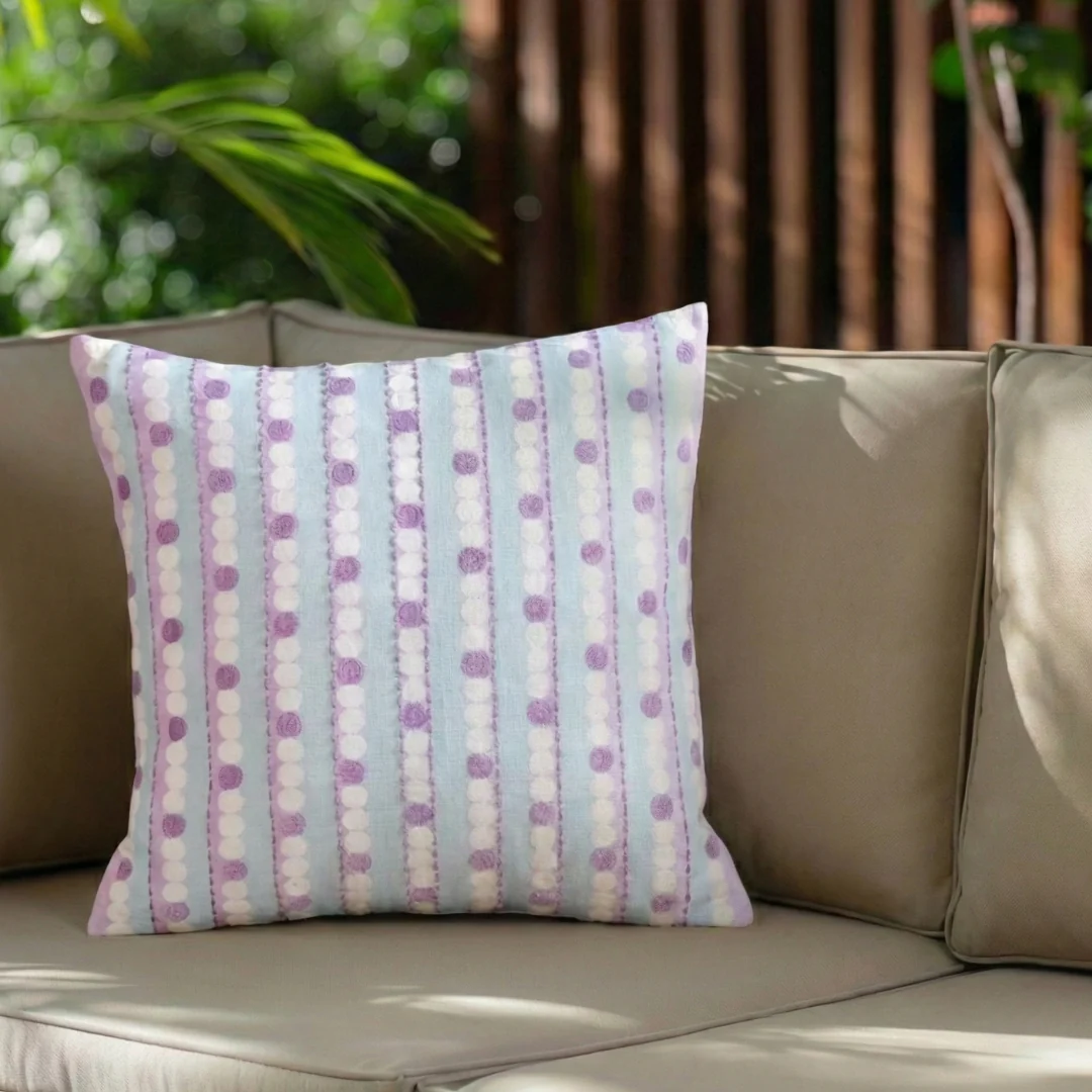 Lavender Lanes Cotton Embroidered Cushion Cover 40x40cm - Image 6