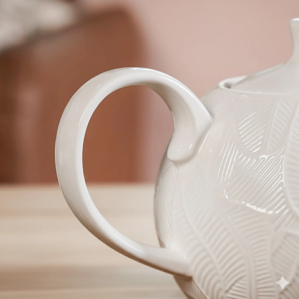 Leaf Embossed Ceramic Tea Pot With Stand 900ml - Image 4