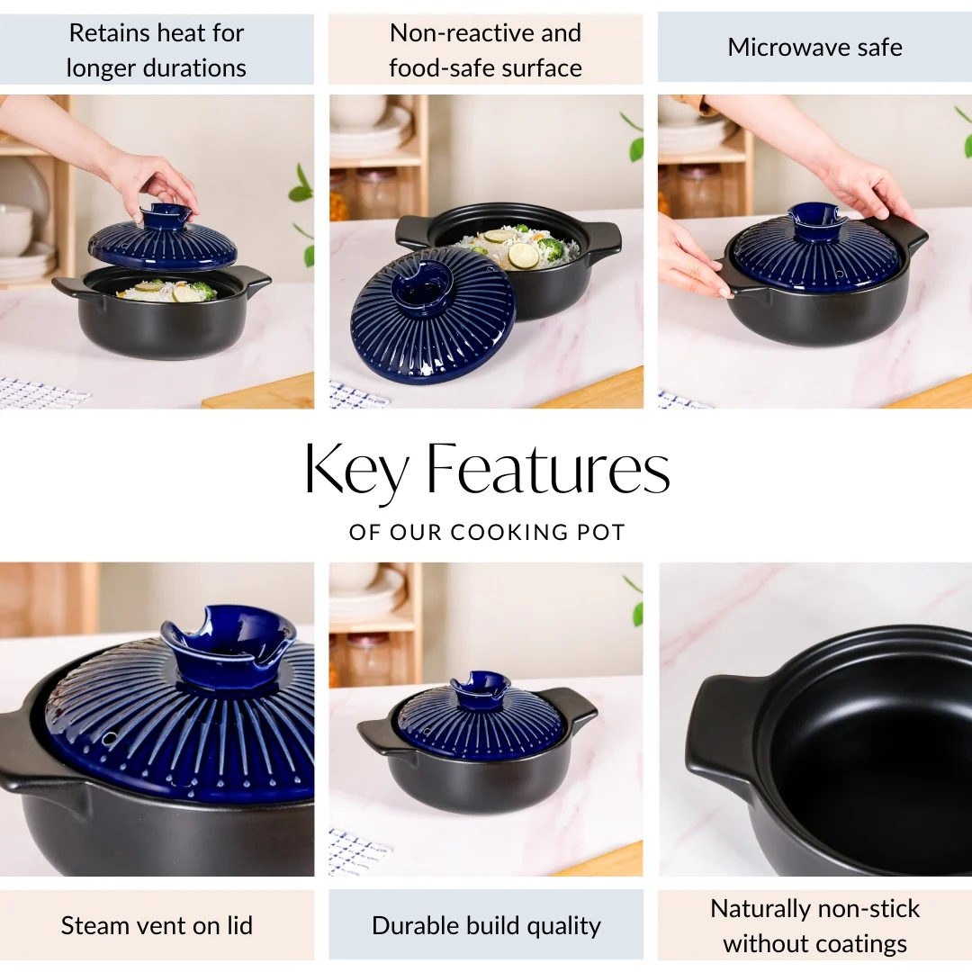 Lumea Japanese Style Earthenware Clay Cooking Pot 1600ml - Image 4