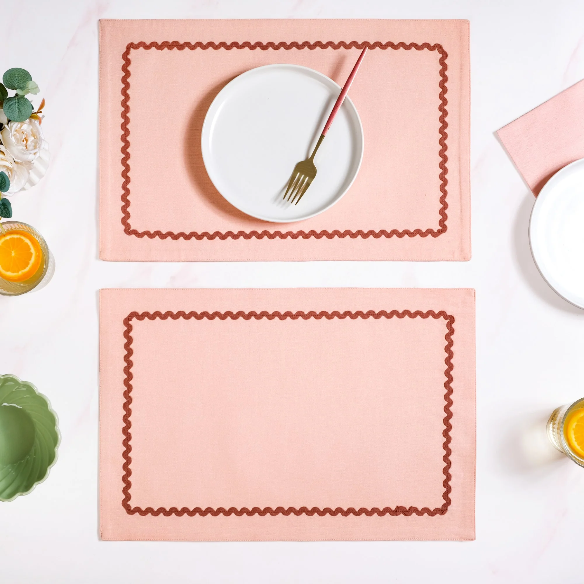 Madeline Peach Set Of 4 Reversible Cotton Placemats - Image 7