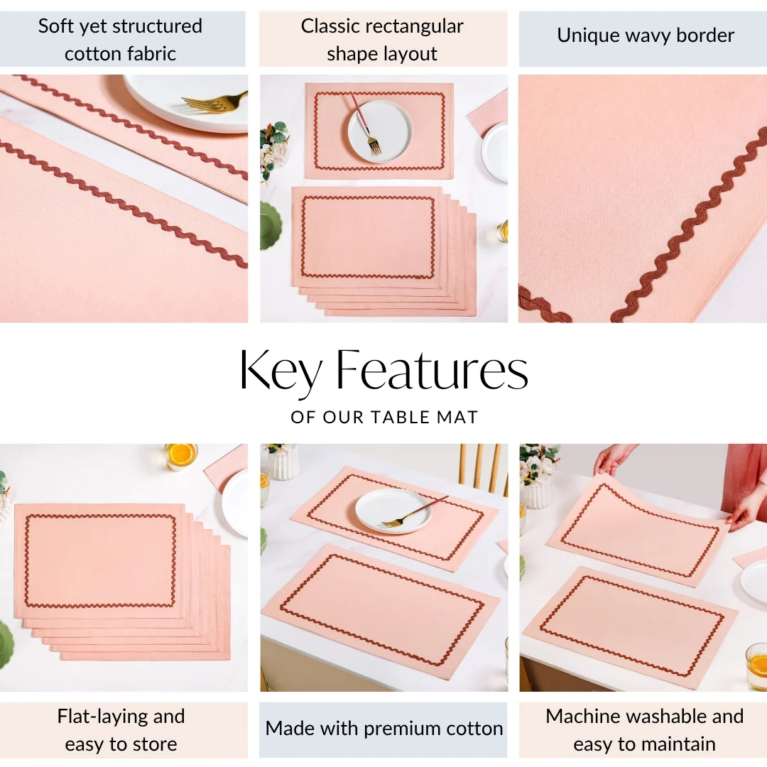 Madeline Rick Rack Peach Set Of 6 Reversible Cotton Placemats - Image 6