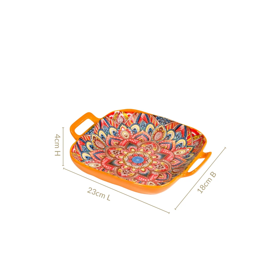 Mandala Melange Square Ceramic Serving Platter Orange - Image 4