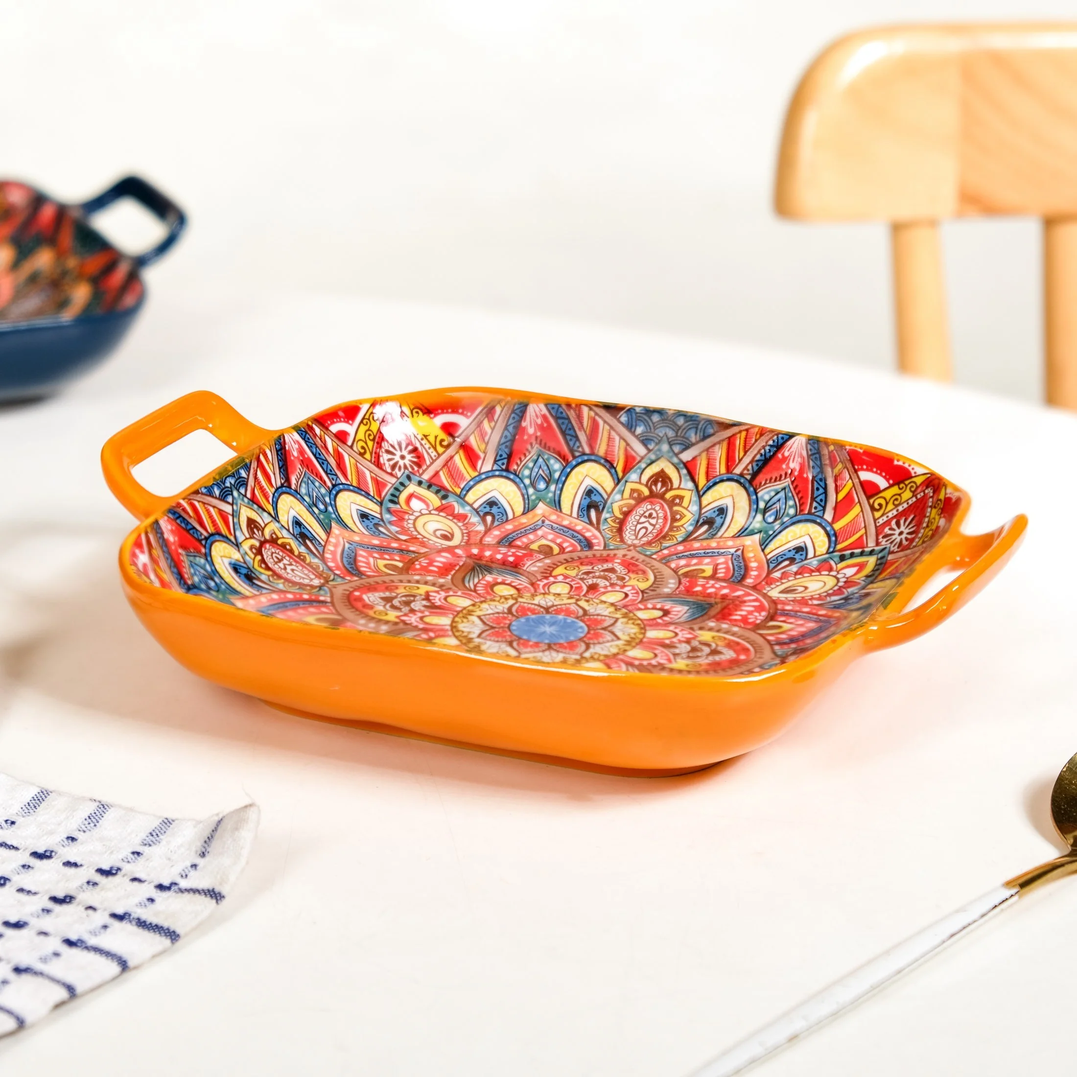 Mandala Melange Square Ceramic Serving Platter Orange - Image 7