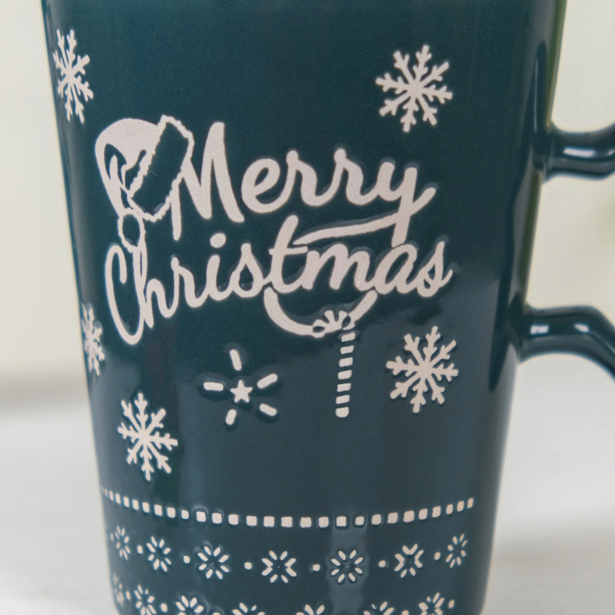 Merry Christmas Set Of 4 Cups With Star Handle Green 300ml - Image 8