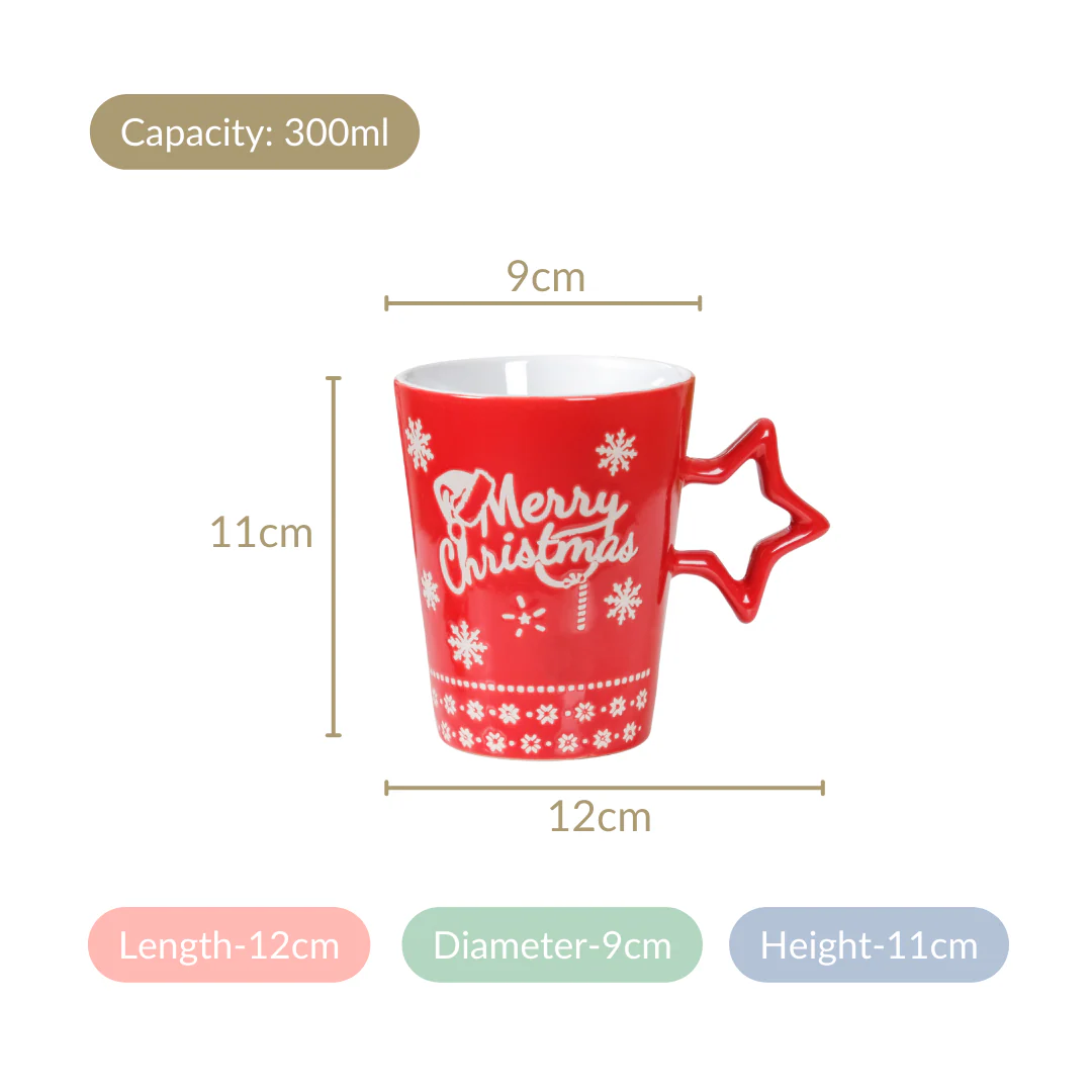 Merry Christmas Set of 4 Cups With Star Handle Red 300ml - Image 5
