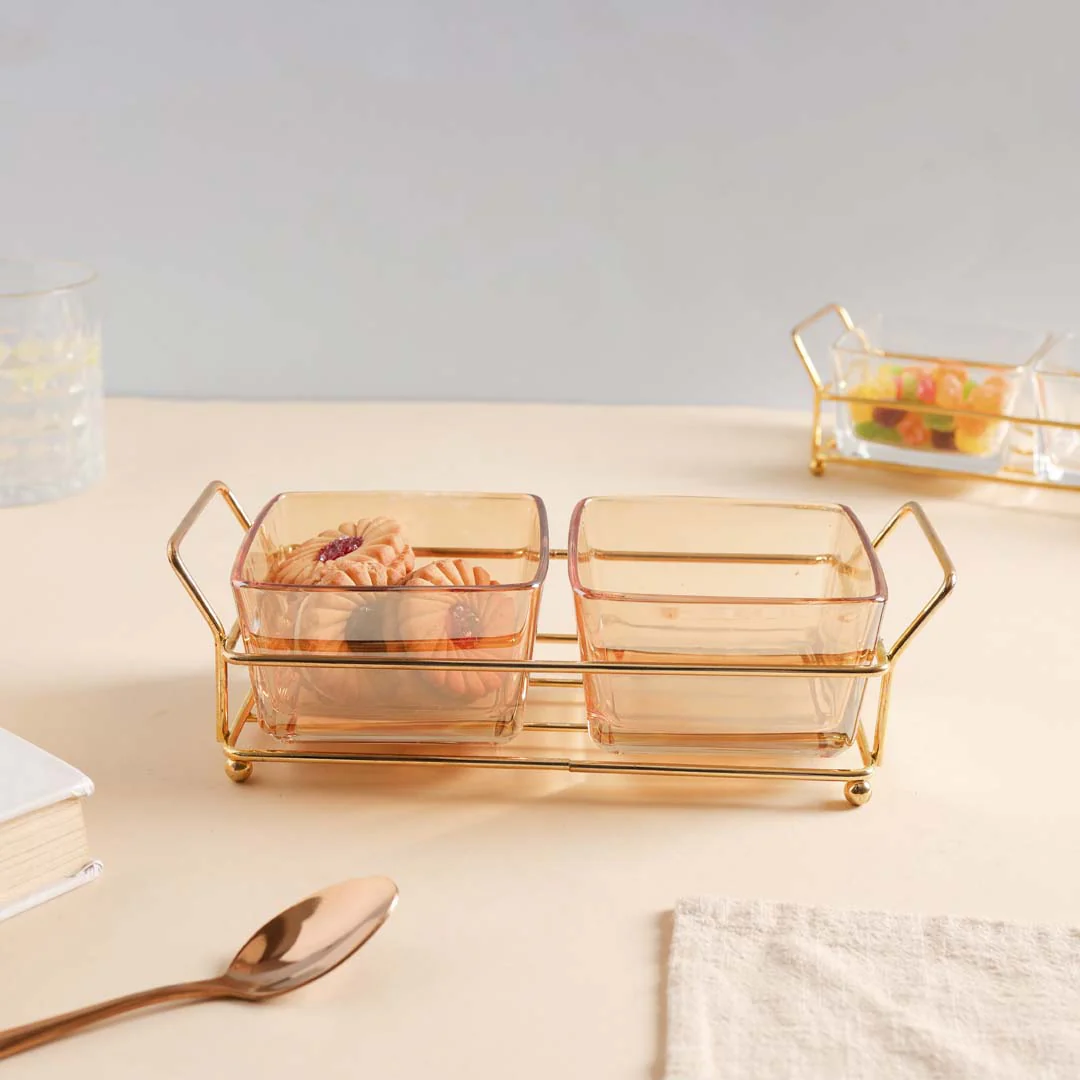 Metal Tray with Glass Bowls Set of 2 - Image 3