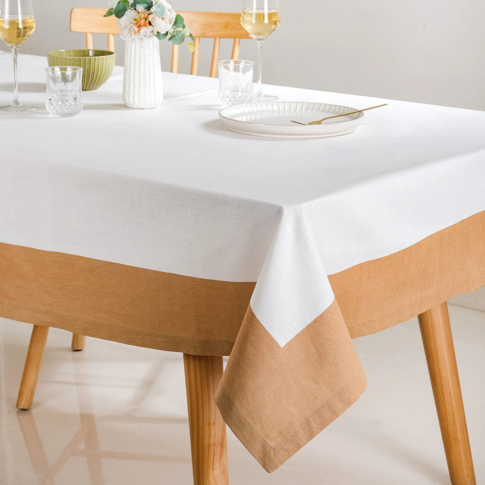 Midori Cotton Tablecloth For 6 Seater In Brown 200x150cm - Image 7