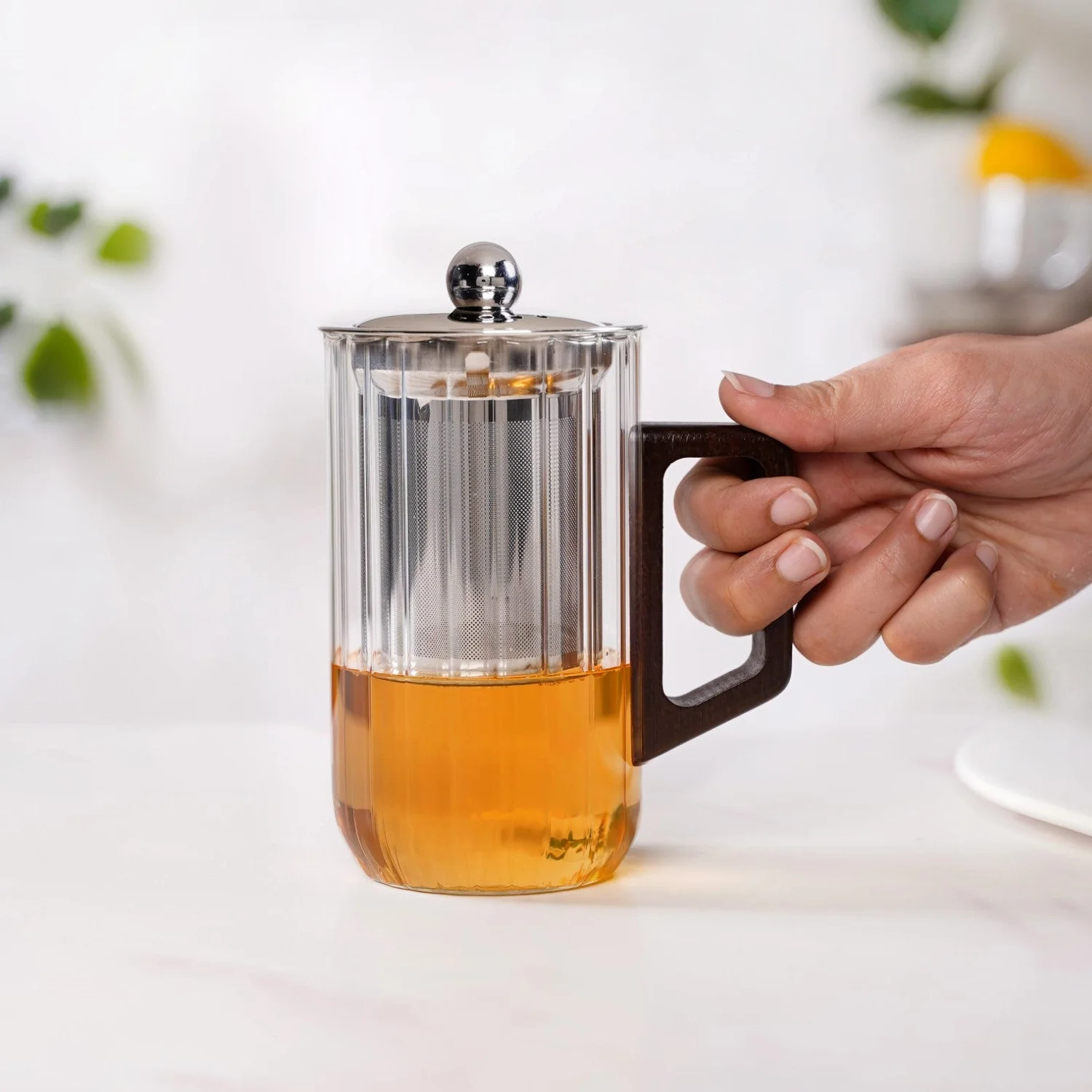Modern Fluted Glass 2 In 1 Infuser Mug 500ml - Image 3