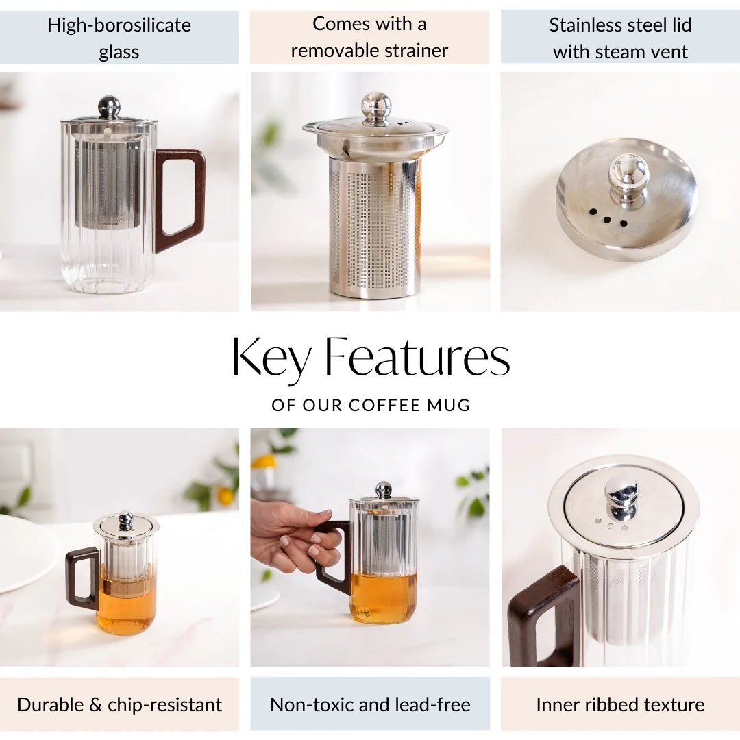 Modern Fluted Glass 2 In 1 Infuser Mug 500ml - Image 5