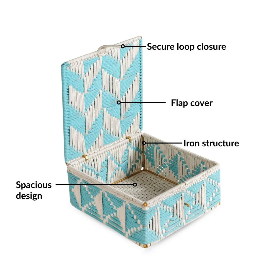 Multipurpose Handwoven Storage Basket Blue And White - Image 3