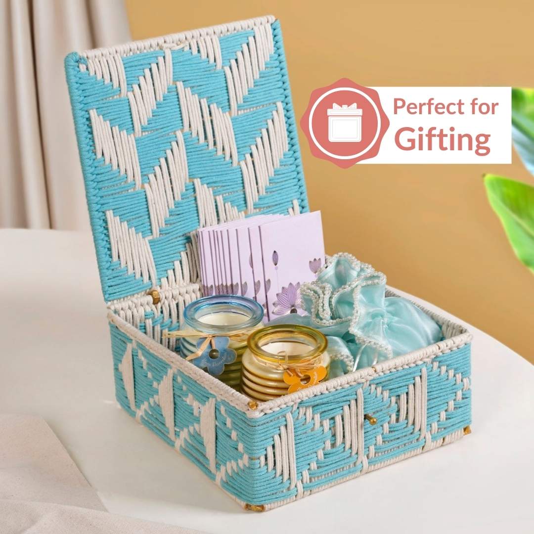 Multipurpose Handwoven Storage Basket Blue And White - Image 5