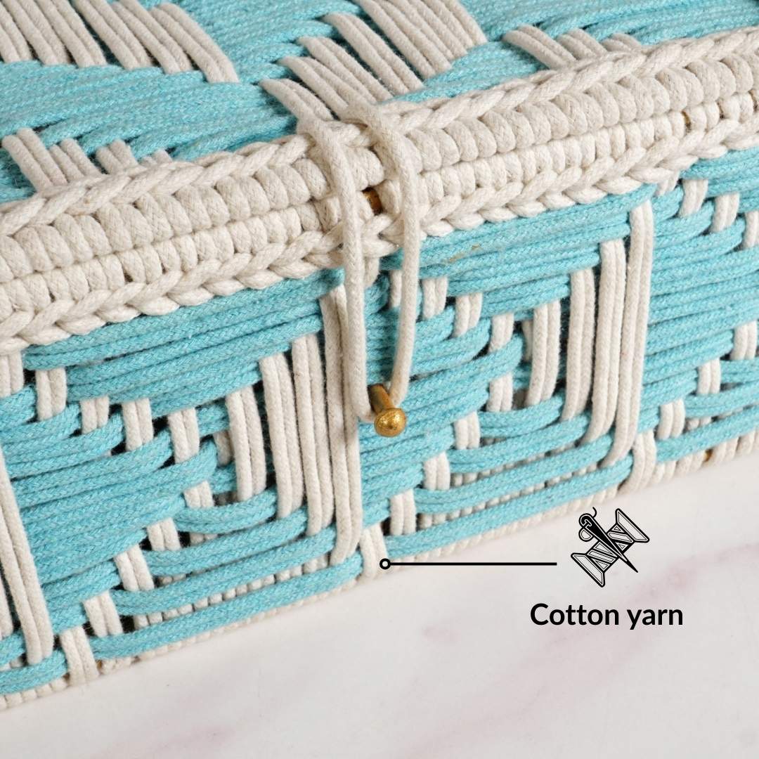 Multipurpose Handwoven Storage Basket Blue And White - Image 8