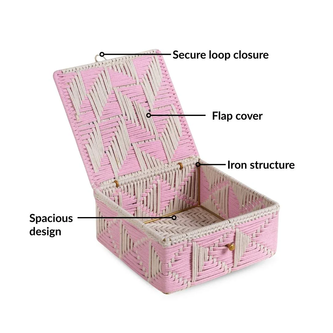 Multipurpose Handwoven Storage Basket Pink And White - Image 3
