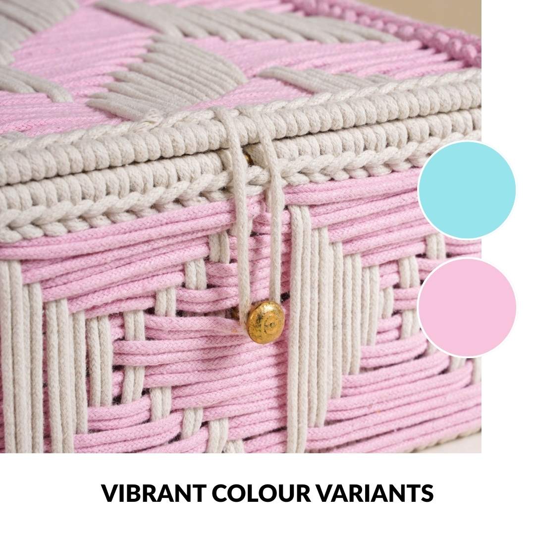 Multipurpose Handwoven Storage Basket Pink And White - Image 6