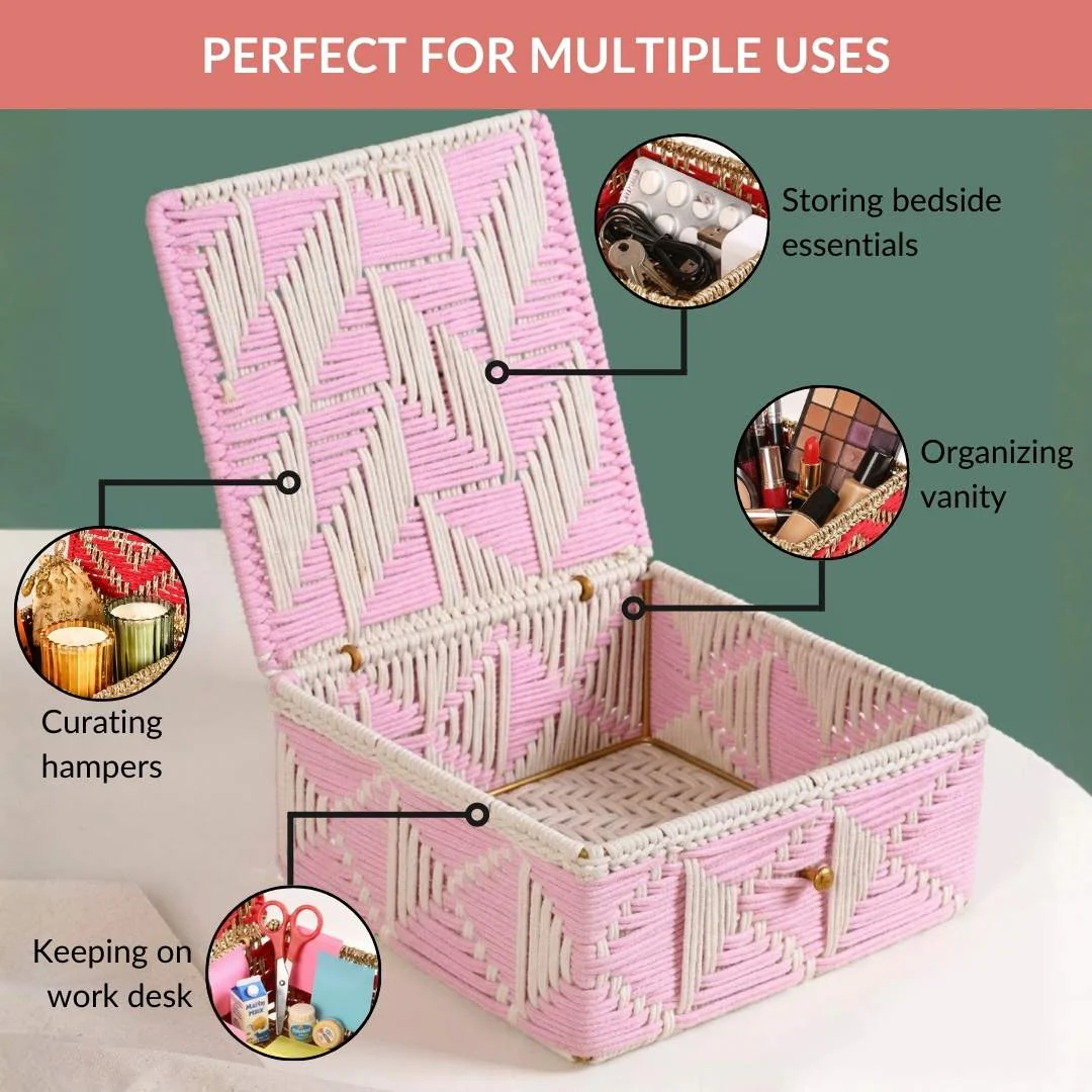 Multipurpose Handwoven Storage Basket Pink And White - Image 7
