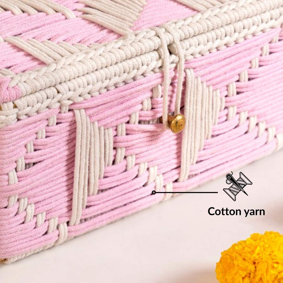 Multipurpose Handwoven Storage Basket Pink And White - Image 8