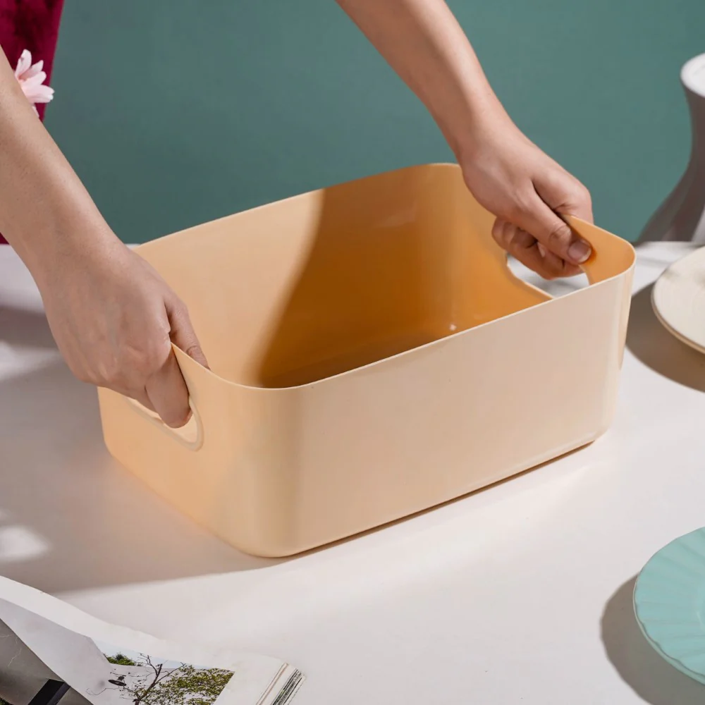 Multipurpose Storage Basket Beige Set Of 2 11 Inch - Image 4