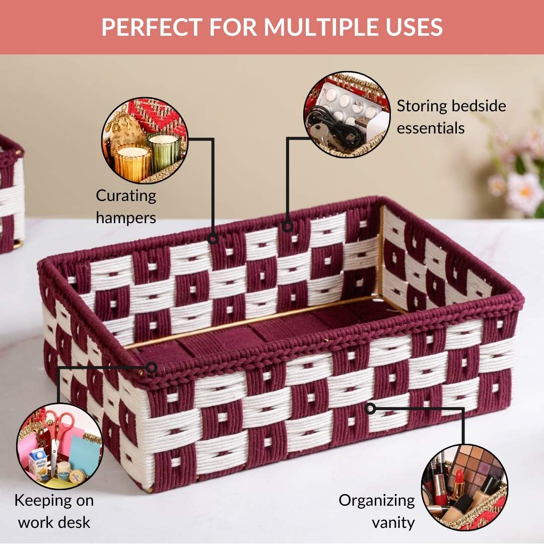 Multipurpose Storage Basket Set Of 3 Burgundy - Image 10
