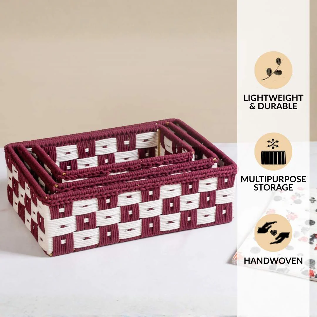 Multipurpose Storage Basket Set Of 3 Burgundy - Image 4