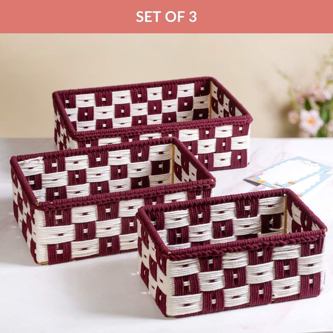 Multipurpose Storage Basket Set Of 3 Burgundy - Image 7