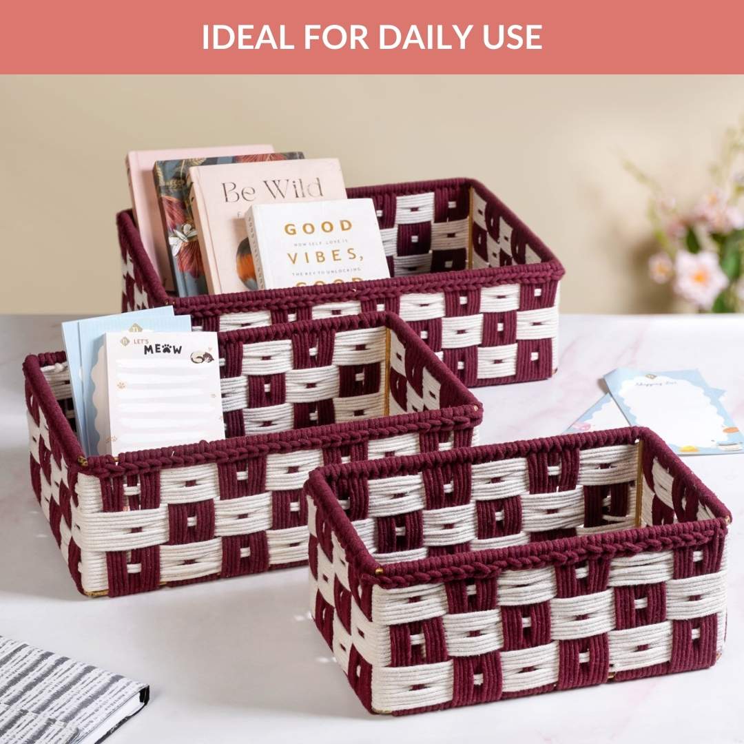 Multipurpose Storage Basket Set Of 3 Burgundy - Image 8