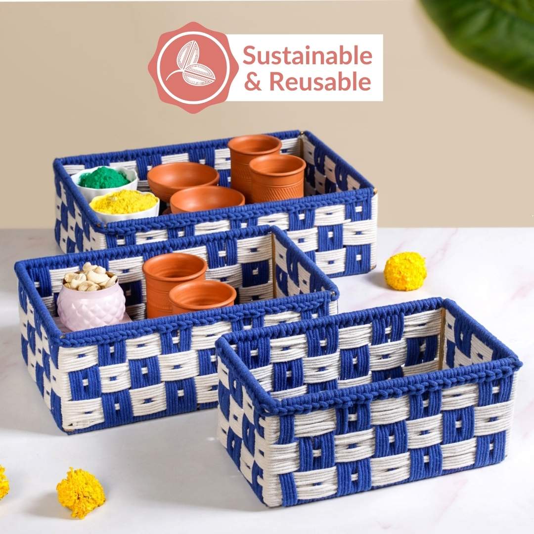 Multipurpose Storage Basket Set Of 3 Royal Blue - Image 11