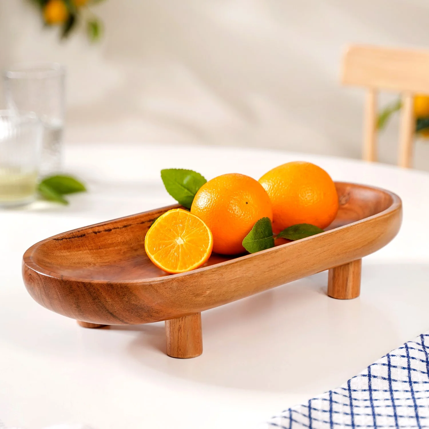 Natural Acacia Wood Oval Platter With Legs - Image 4