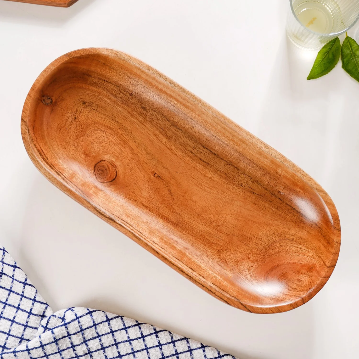 Natural Acacia Wood Oval Platter With Legs - Image 5