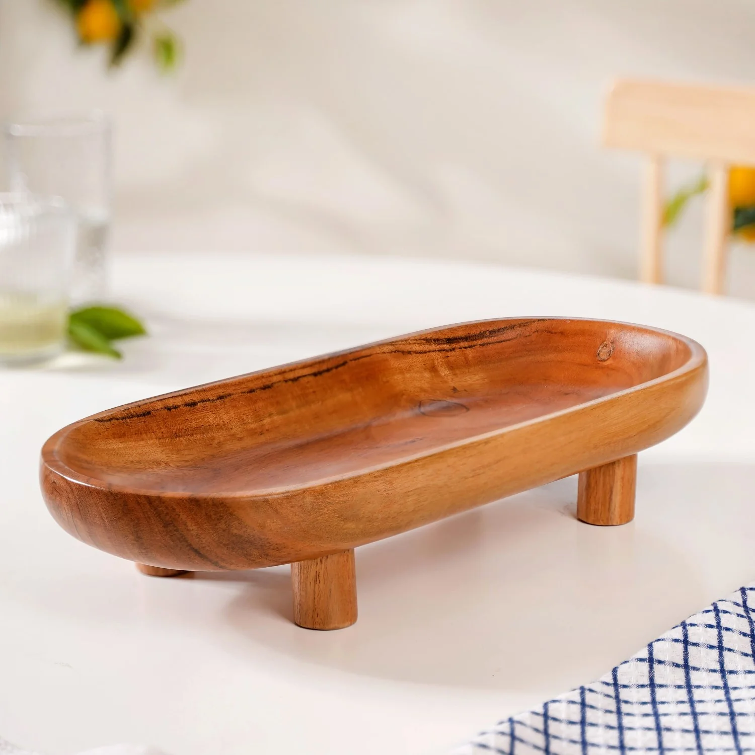 Natural Acacia Wood Oval Platter With Legs - Image 6