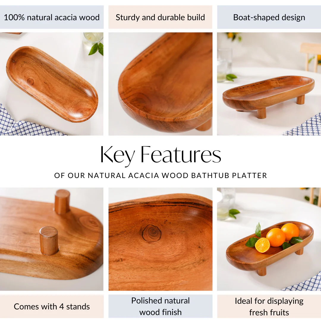 Natural Acacia Wood Oval Platter With Legs - Image 7