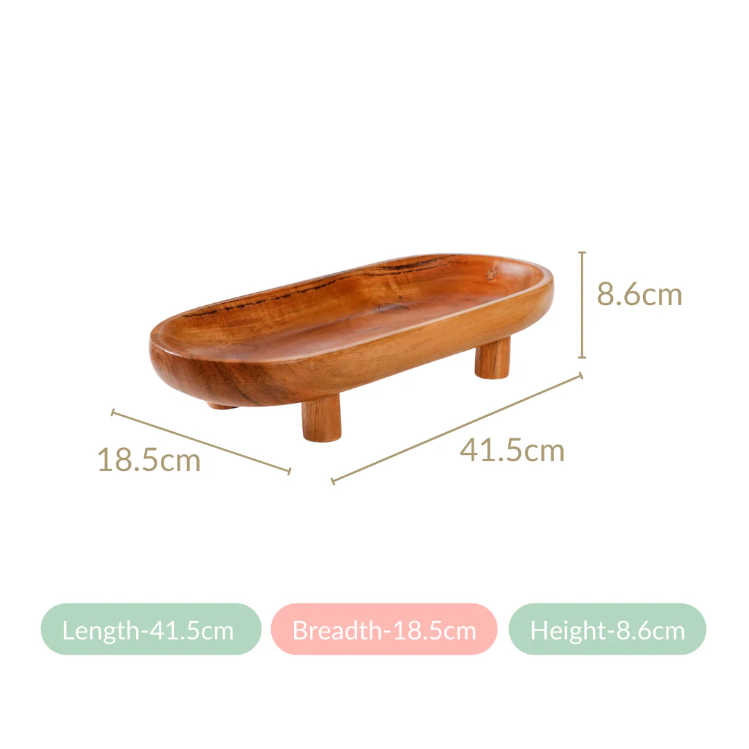 Natural Acacia Wood Oval Platter With Legs - Image 8