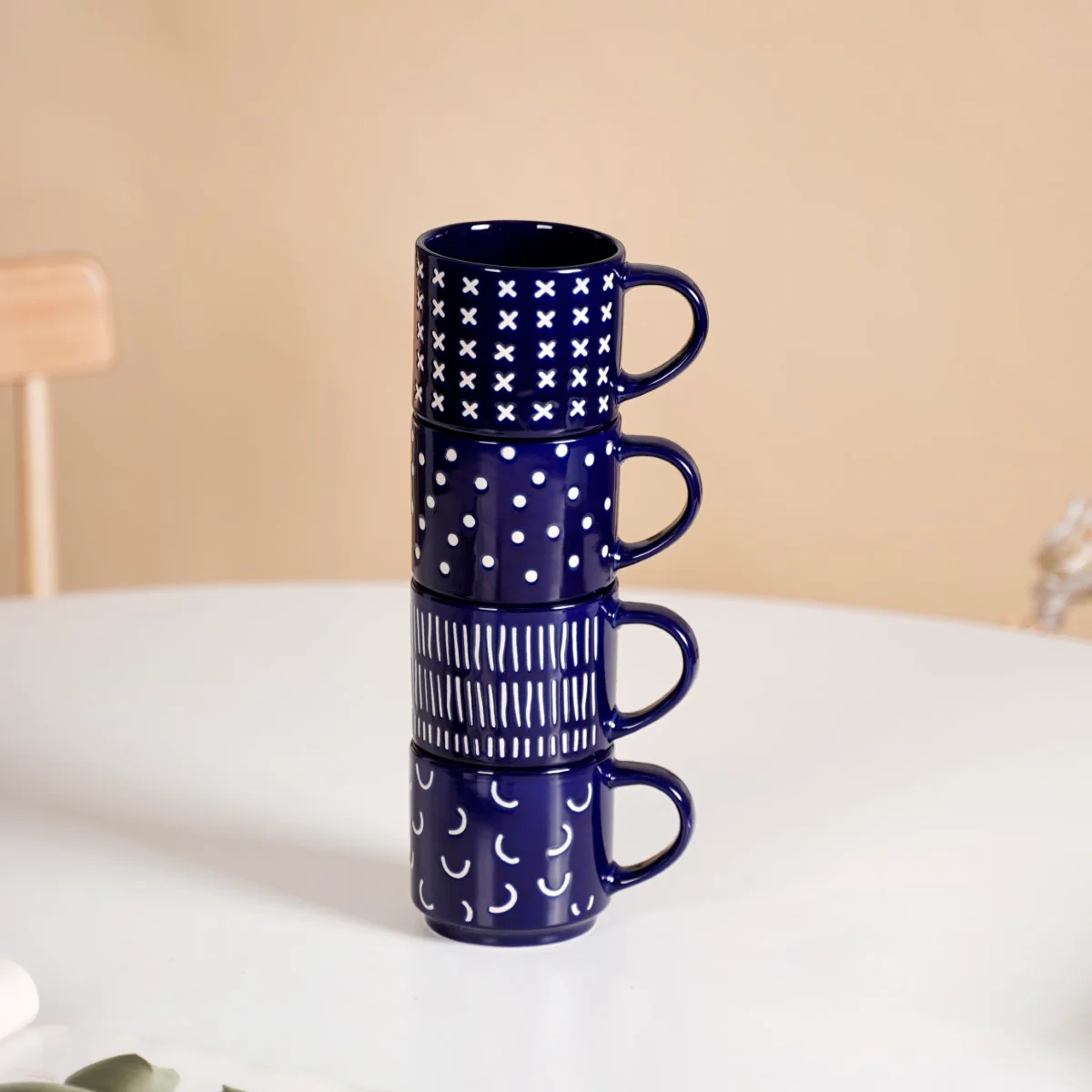 Navy Blue Chic Stackable Cups Set Of 4 220ml - Image 12