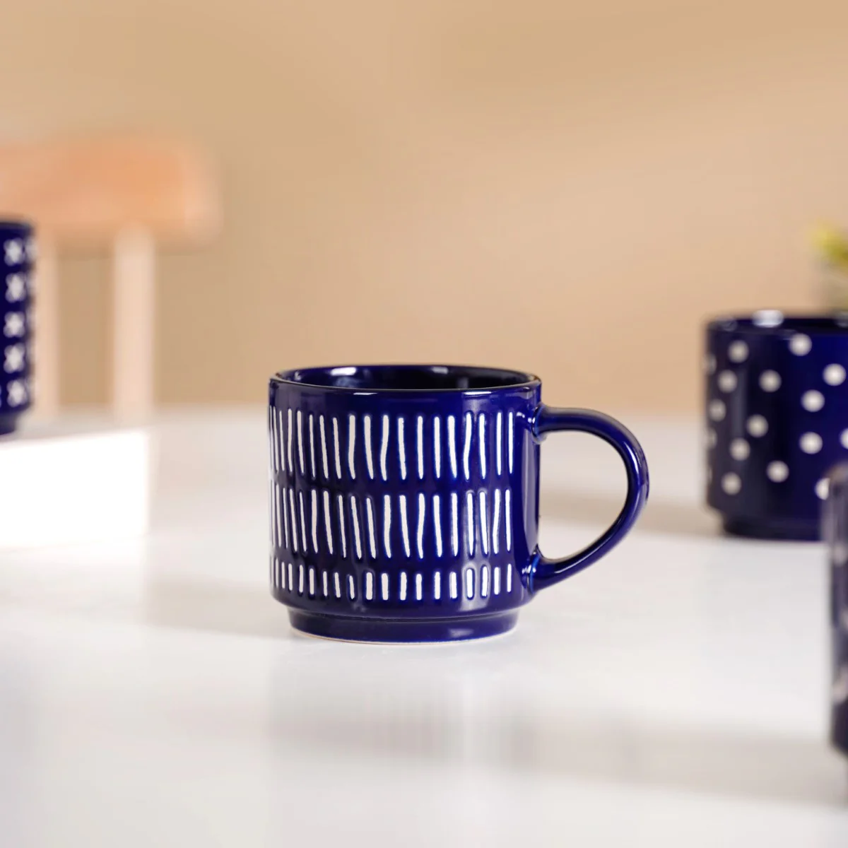 Navy Blue Chic Stackable Cups Set Of 4 220ml - Image 3