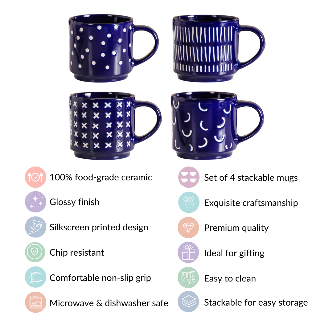 Navy Blue Chic Stackable Cups Set Of 4 220ml - Image 6