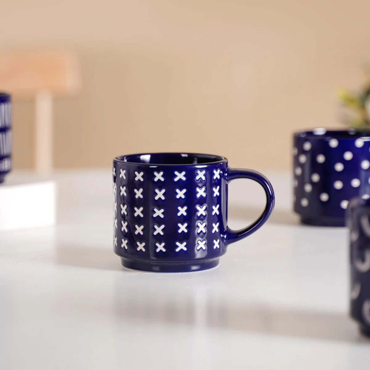Navy Blue Chic Stackable Cups Set Of 4 220ml - Image 9