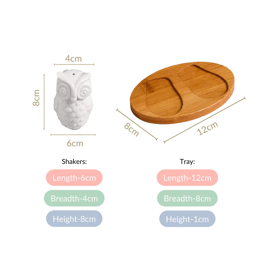 Night Owl Salt And Pepper Shakers With Wooden Tray - Image 4