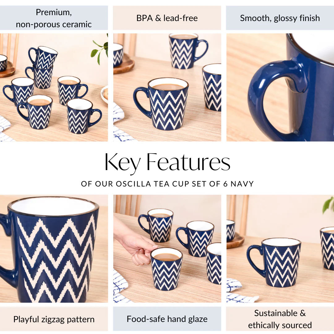Oscilla Tea Cup Set Of 6 Navy 250ml - Image 5