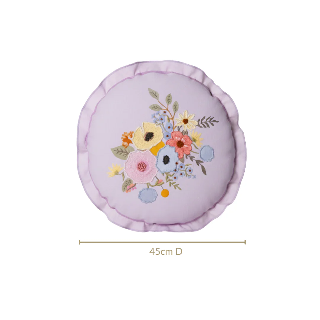 Pastel Petals Embroidered Cotton Cushion Cover 45cm - Image 3