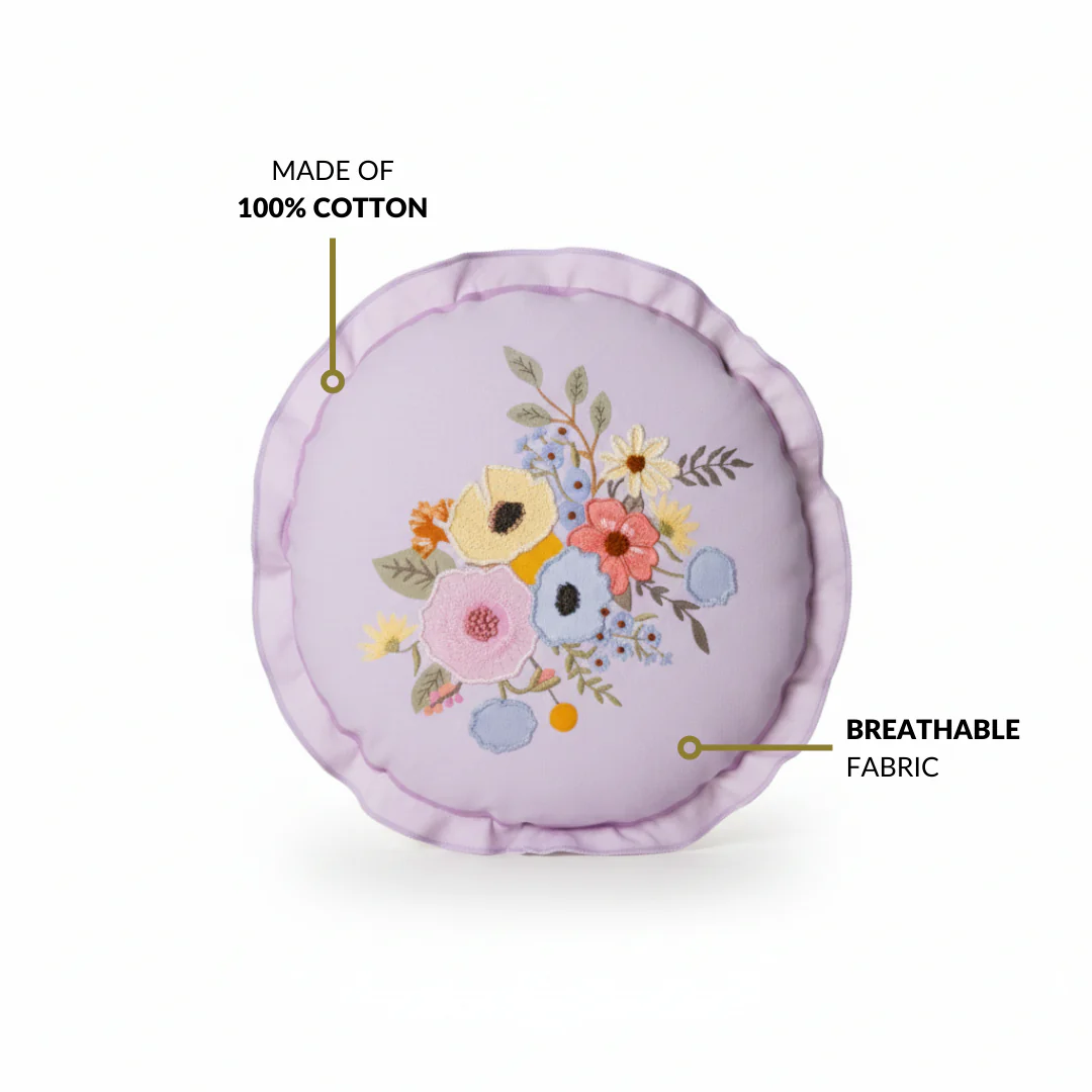 Pastel Petals Embroidered Cotton Cushion Cover 45cm - Image 5