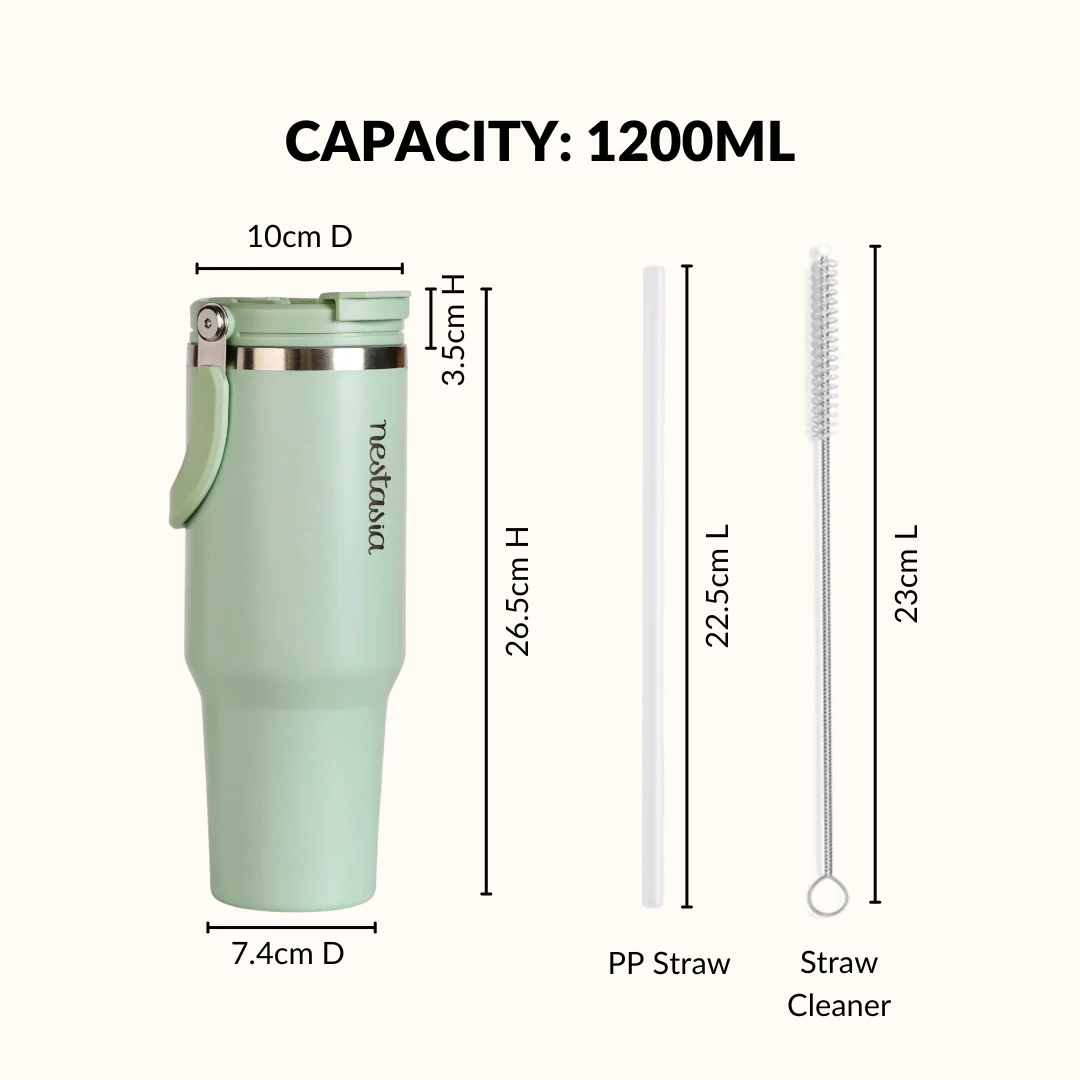 PickSip 40 Insulated Tumbler Bottle With Top Handle Milk Matcha Green 1200ml - Image 4